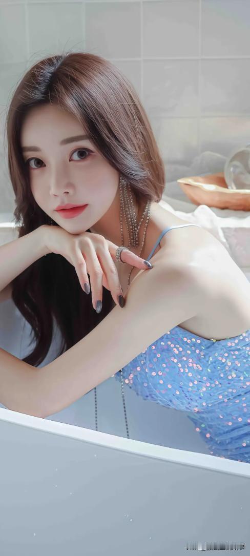 孙允珠蓝色吊带，看着很养眼！