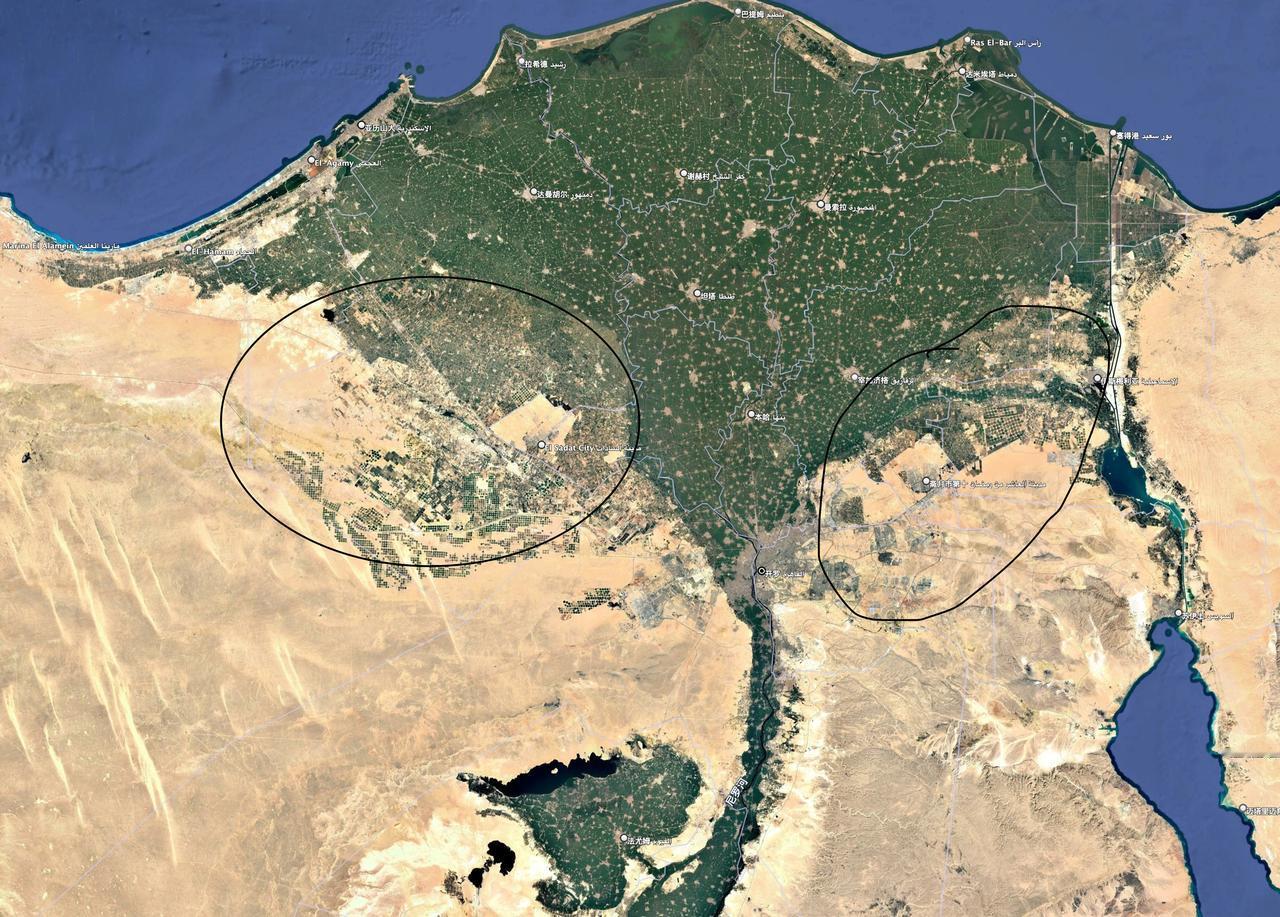 刷到埃及的卫星地图，发现了一个惊喜，在中国基建和治沙经验的助力下，埃及这十年“向