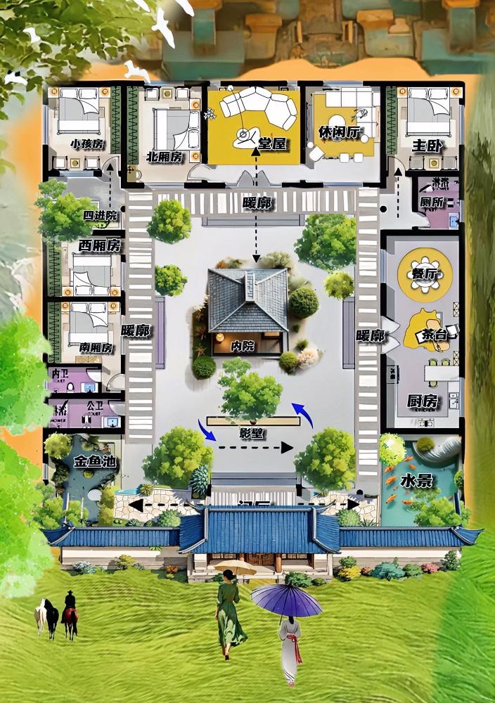 你看，用青砖灰瓦马头墙，打造的合院，每一角落，都能拿捏人心！484㎡改编太牛了