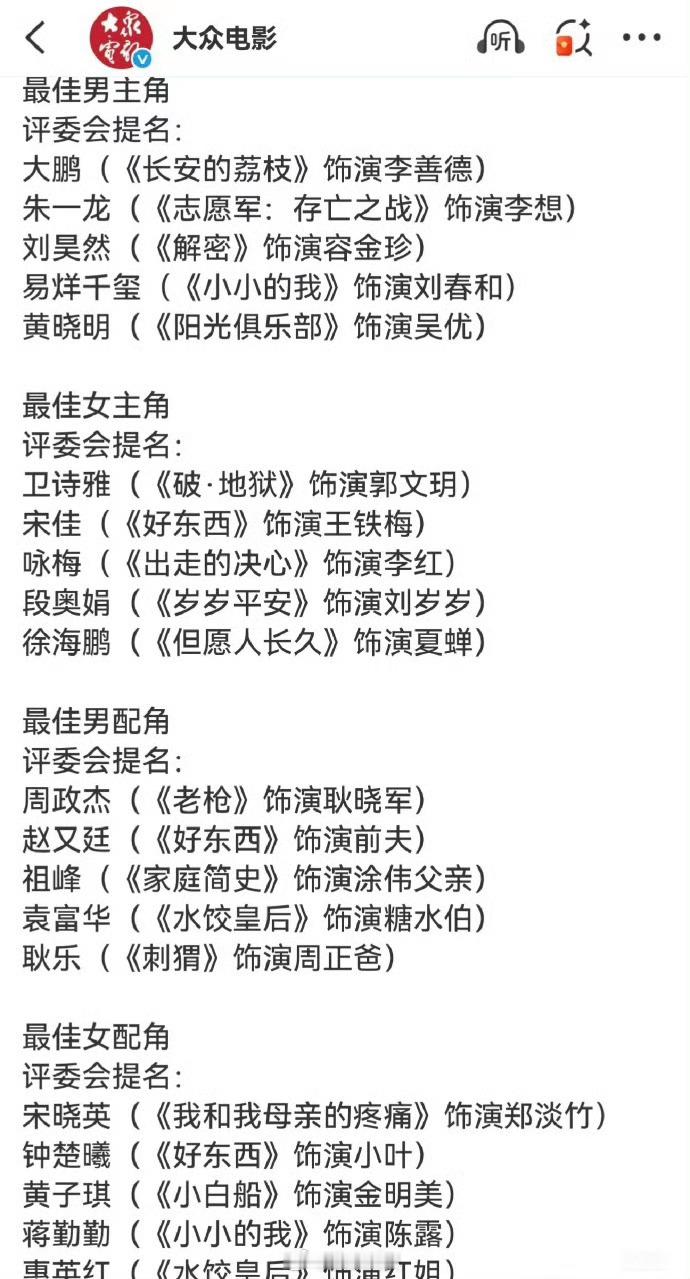 金鸡奖这个提名我没有看懂马丽是得罪你们了吗？？怎么连
