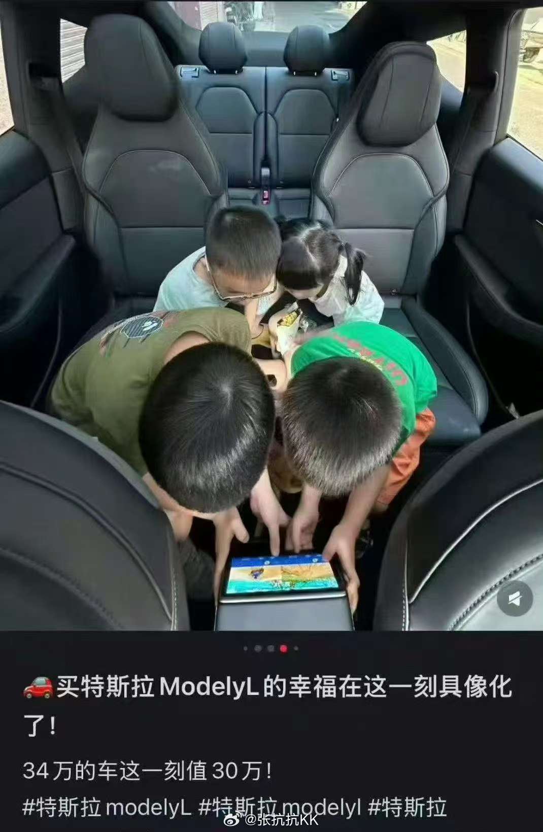 网友说：买特斯拉ModelyL的幸福在这一刻具像化了!我只能说：小孩子确实挺喜欢
