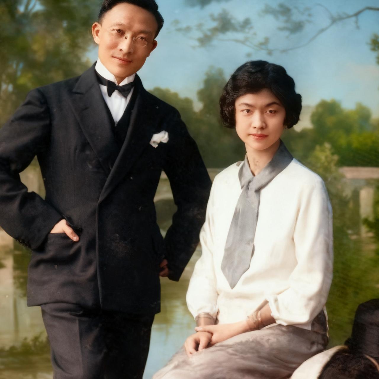 1925年，邓稼先的岳父许德珩、岳母劳君展，一张温馨的合影，他们夫妻俩这颜值，放