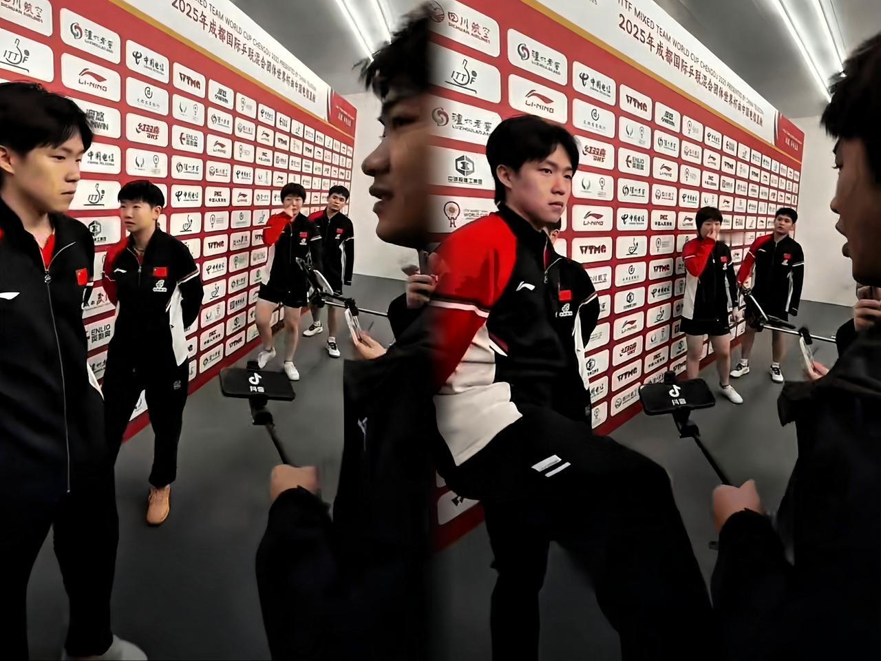 来看莎头最新采访名场面！镜头一切过去，就看见两位大佬同步背着手，慢悠悠地