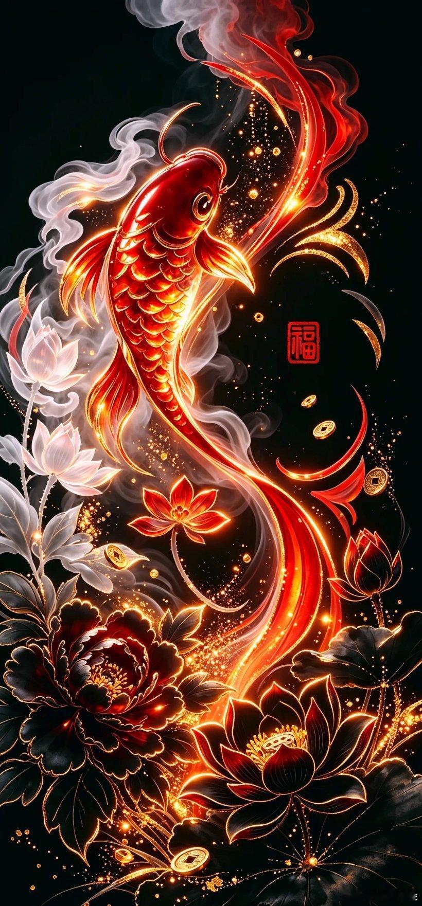 吸金纳福招财转运锦鲤附体全屏壁纸...