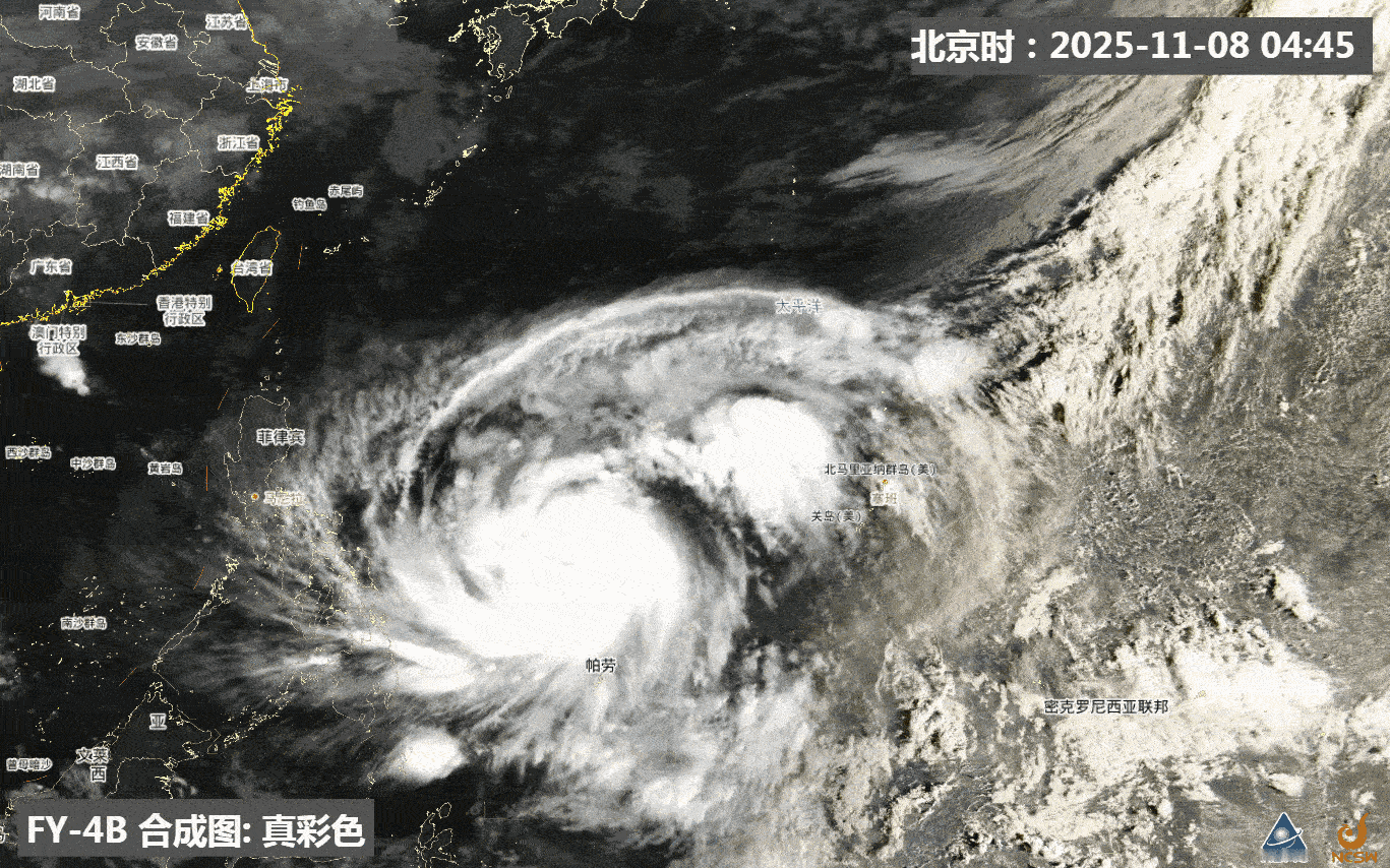 昨晚到今晨，凤凰继续增强。从云图看，台风北侧的云系和西风带冷锋云系相连，台风西侧