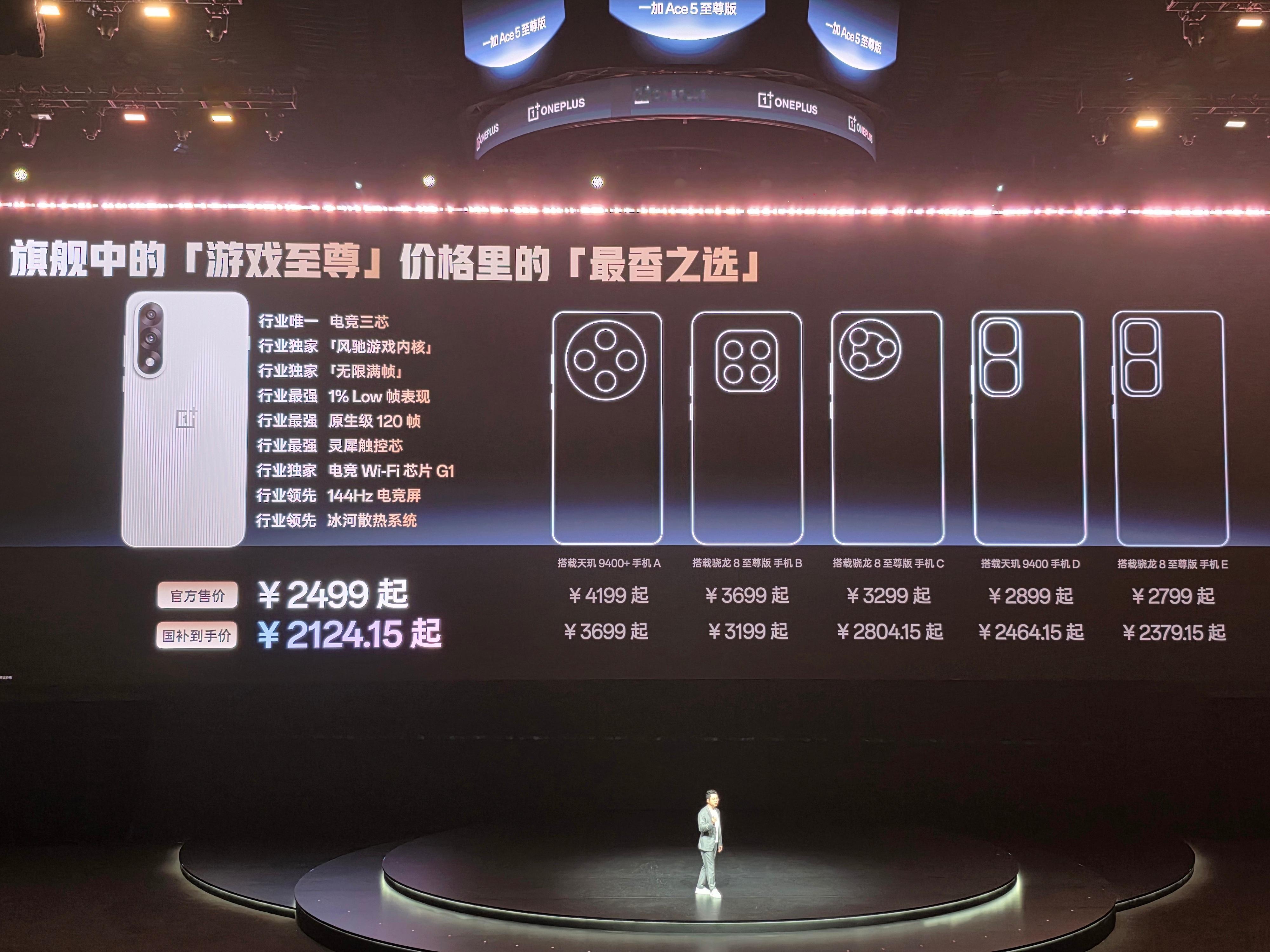 一加Ace5至尊版价格公布12GB+256GB售价：2499国补：2124