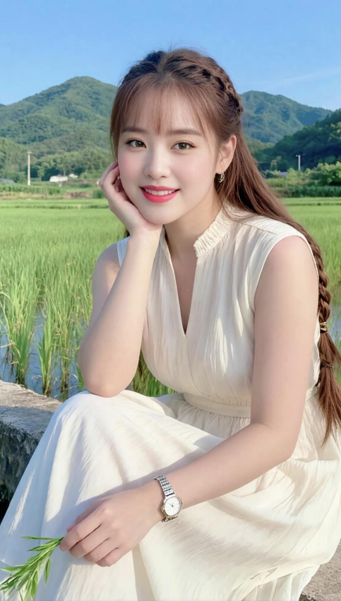 碧水青山间，佳人笑语闲。