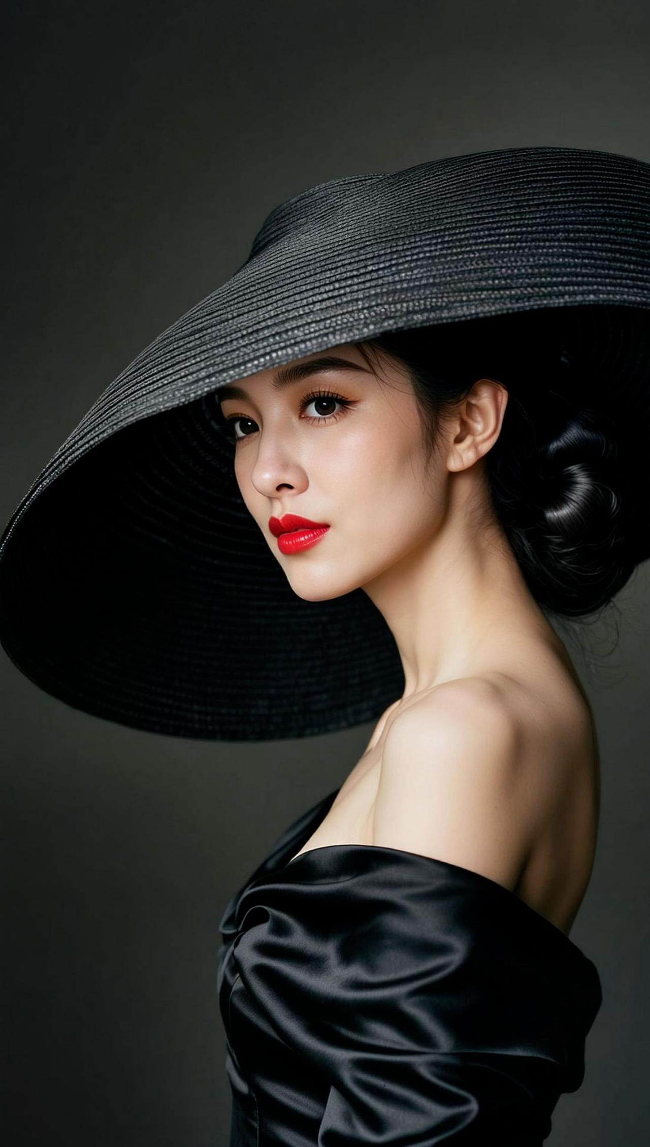 🎩红唇如暗夜里的玫瑰，帽檐藏着旧时光的秘密✨AI让复古氛围感在镜头下重生，每