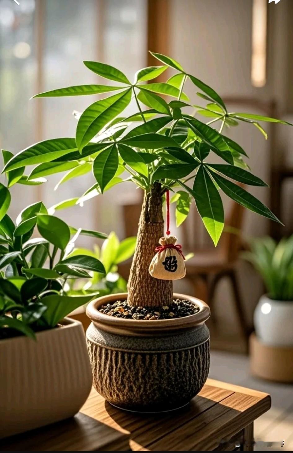 快来看，我家这棵发财树！养了半年终于不再是"秃头小宝贝"啦~新抽的叶子油亮得能反