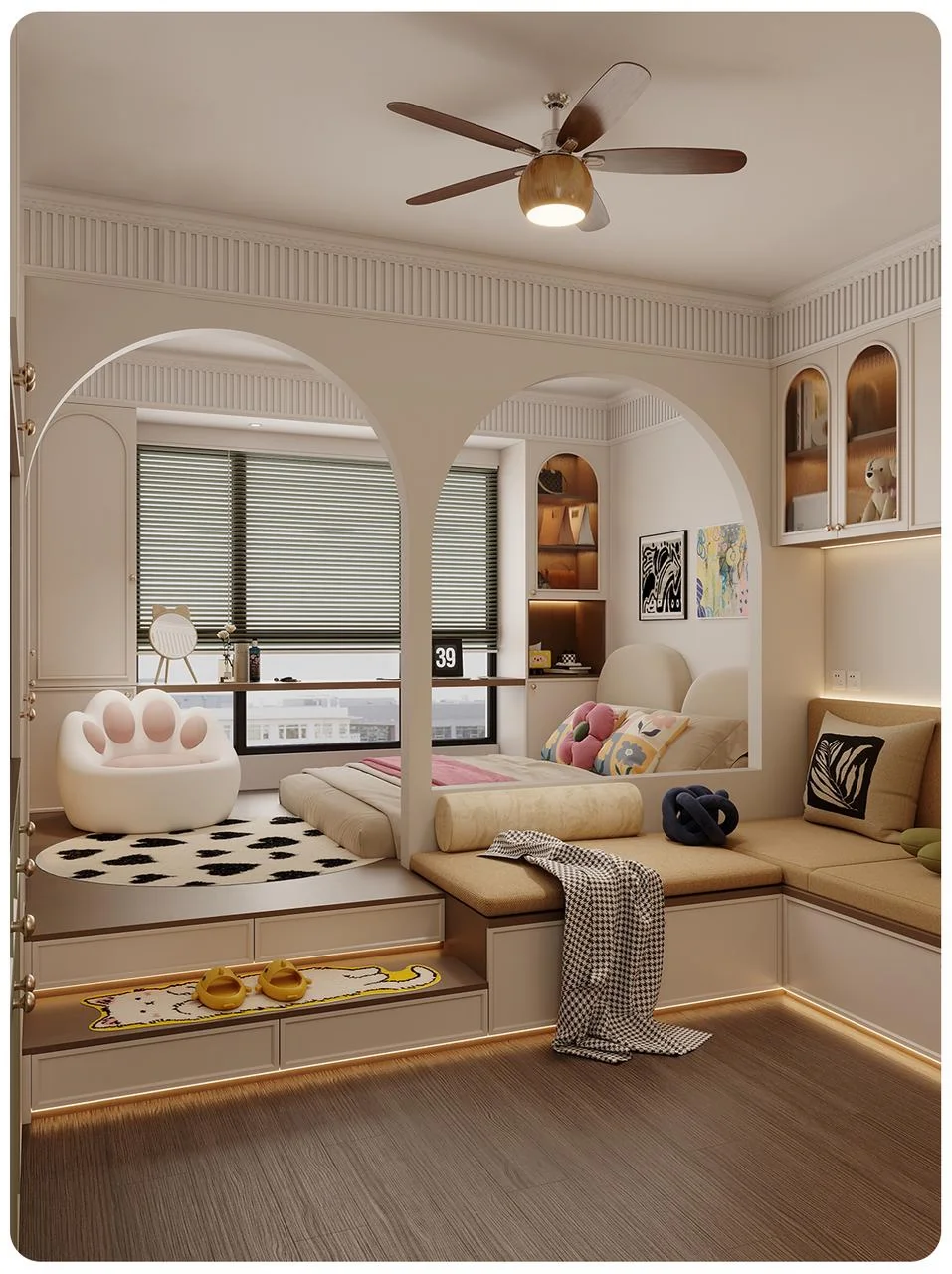 31m²爆改双拱门地台床✨睡眠收纳两不误！