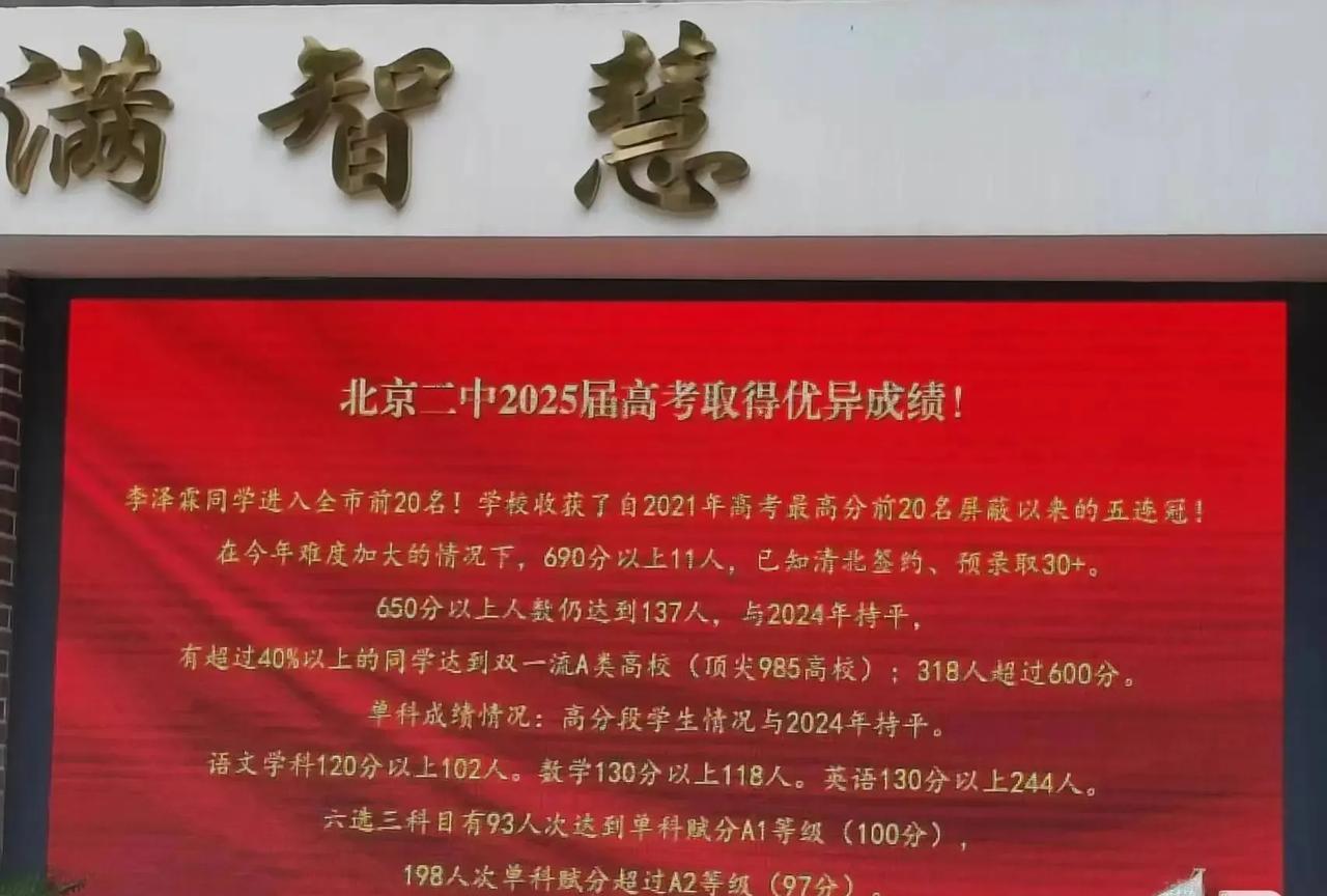 东城区的牛校北京二中的喜报。一个本市前20名。
