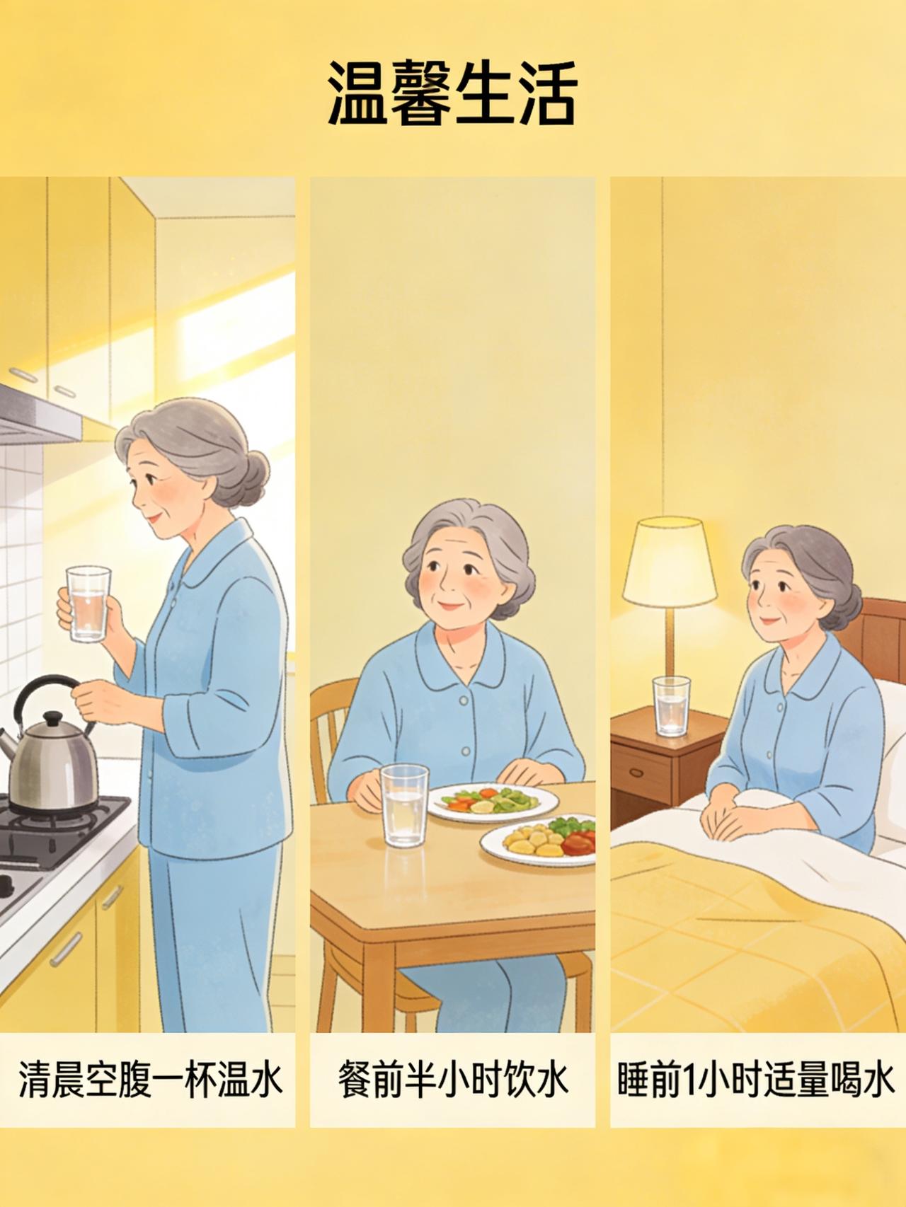 家人们注意啦！中老年朋友喝水真不是喝越多越好，喝不对反而给身体添负担，记住这3个