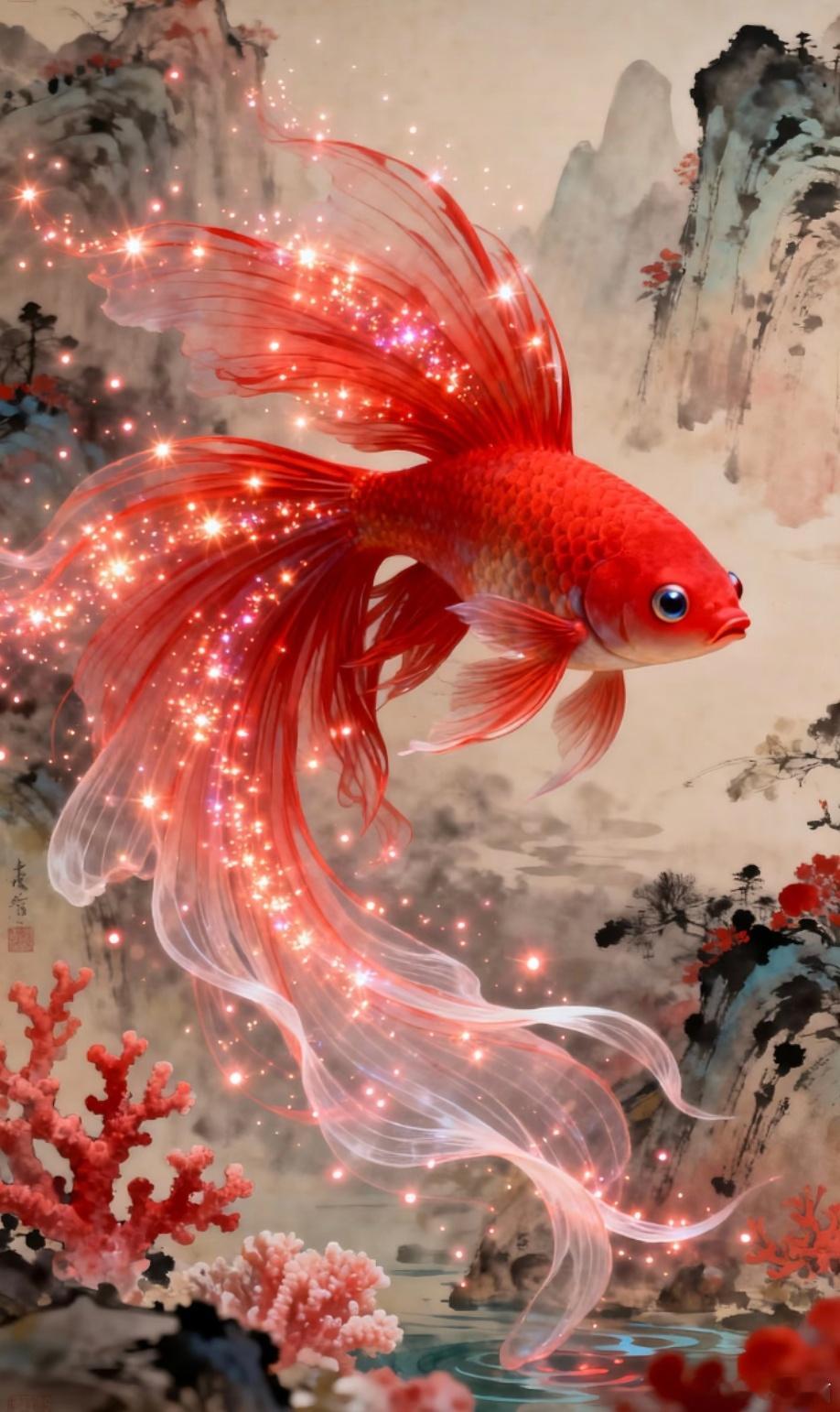 红色锦鲤带着无尽的好运，慢慢的向大家游过来了。红色代表喜庆，锦鲤承载着好运。点赞