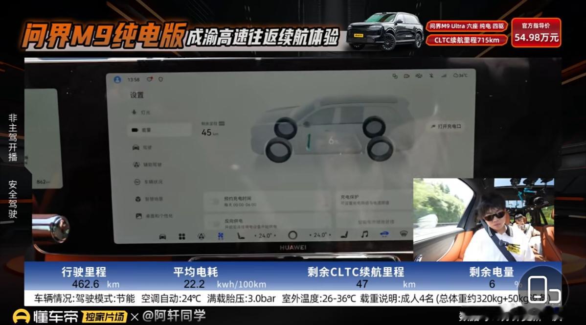 懂车帝复刻鸿蒙智行官方的问界M9续航测试，最新数据来看，问界M9Ultra六座