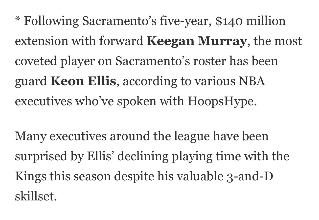 Scotto：“在国王与前锋基根·穆雷签下5年1.4亿美元的续约合同后，据多位联