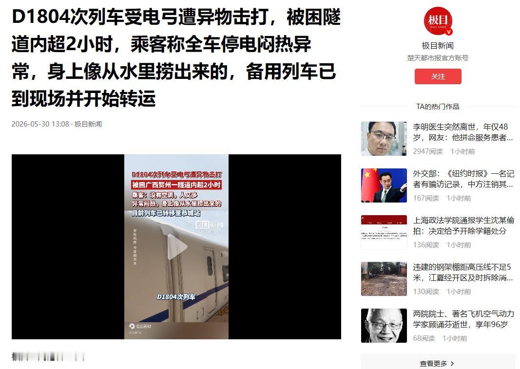谁干的，居然敢袭击正常运行的高铁！5月30日报道，广西贺州，D1804次列车刚驶
