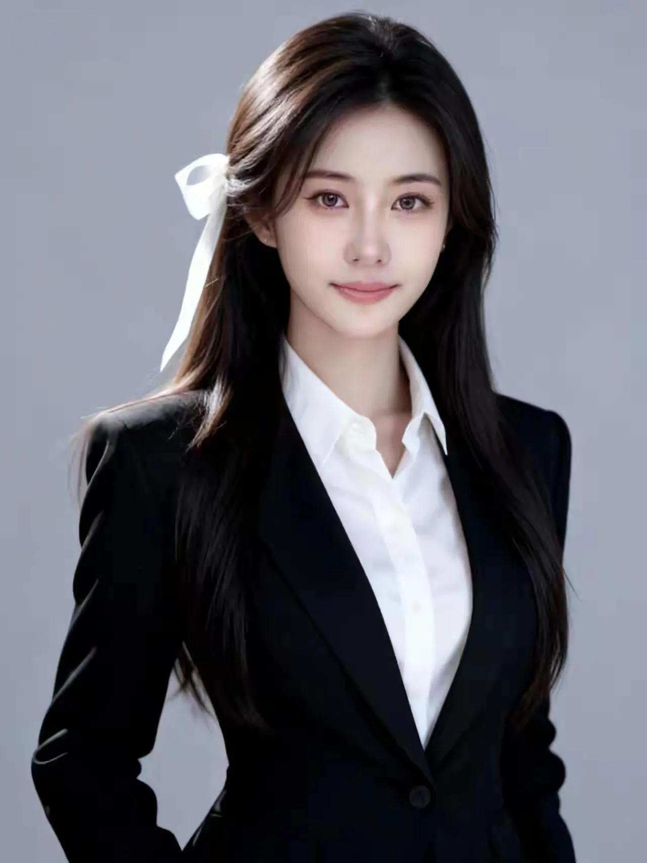 优雅黑西装，自信微笑，职场女神范儿十足！💼💄✨