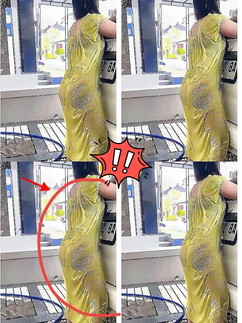 最近网上这张图把人看傻了！网上那张“黄裙洗车图”太离谱了！穿薄裙冲水透得明明白白