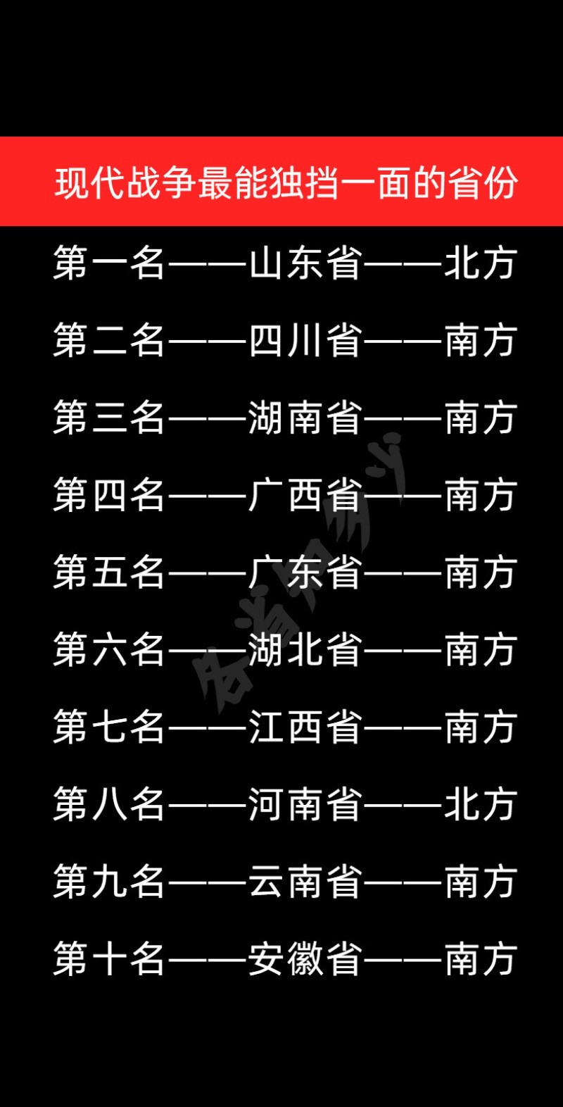现代战争最能独挡一面的省份！