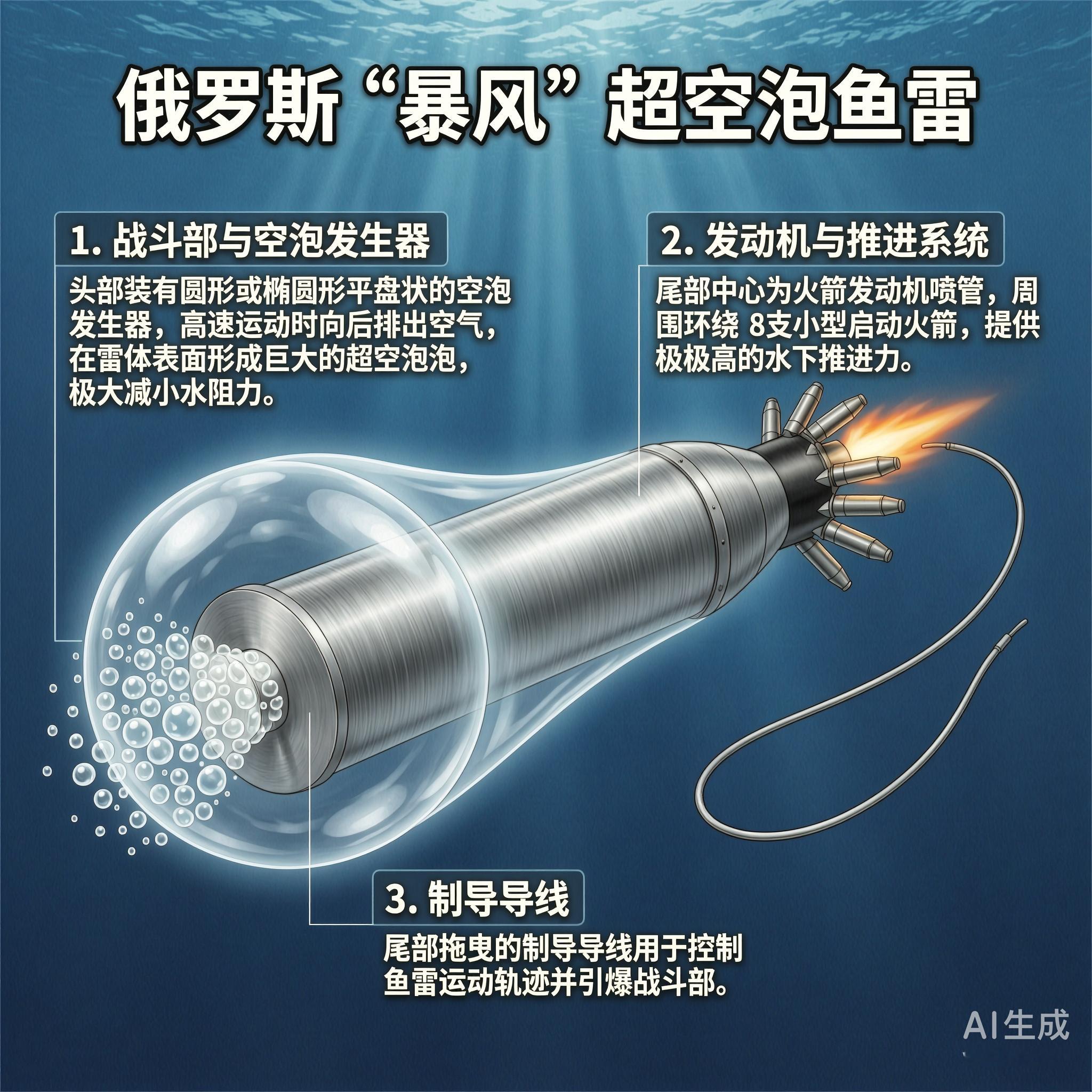 军事ai新视野俄罗斯“暴风”超空泡鱼雷“暴风”超空泡鱼雷是苏联研制的一种超空泡