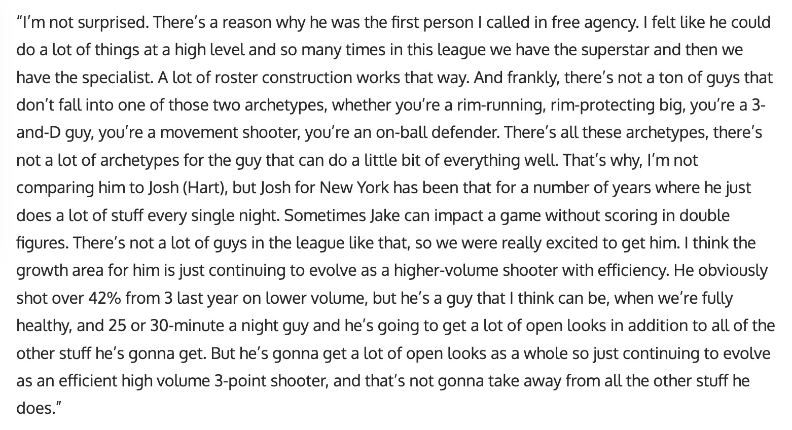 雷迪克今天接受采访，说他对拉拉维亚一点都不意外。“我一点也不意外。这就是为什么在