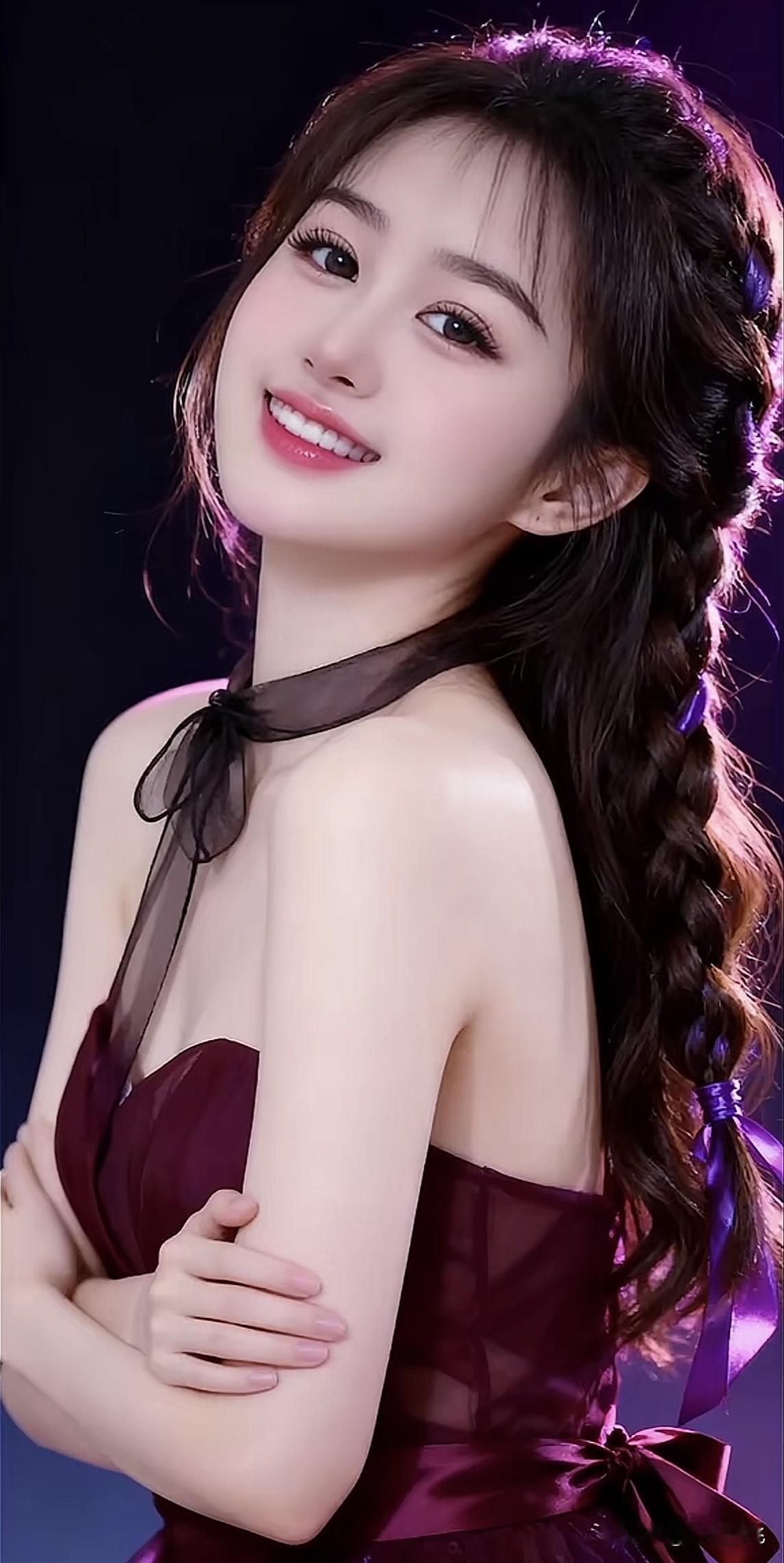 甜美少女风，紫色晚礼服，优雅气质，温柔微笑粉色公主礼服裙紫色仙女礼服粉紫色礼