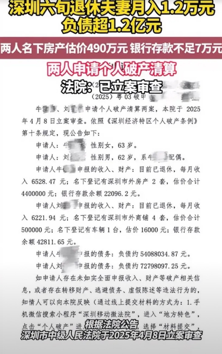 这可真是个神奇的债务深圳中院最近公布的一个破产清算案子，一对退休老两口，加起