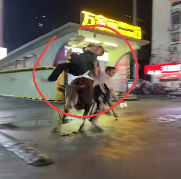 长沙街头被黄牛撞，这俩男的挽着胳膊？走路还在看手机，被撞飞动作，二人先是身体叠压
