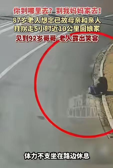 江苏，87岁老人瞒着家人，凌晨5点偷偷拄拐杖出门，徒步近10公里、耗时5小时，只