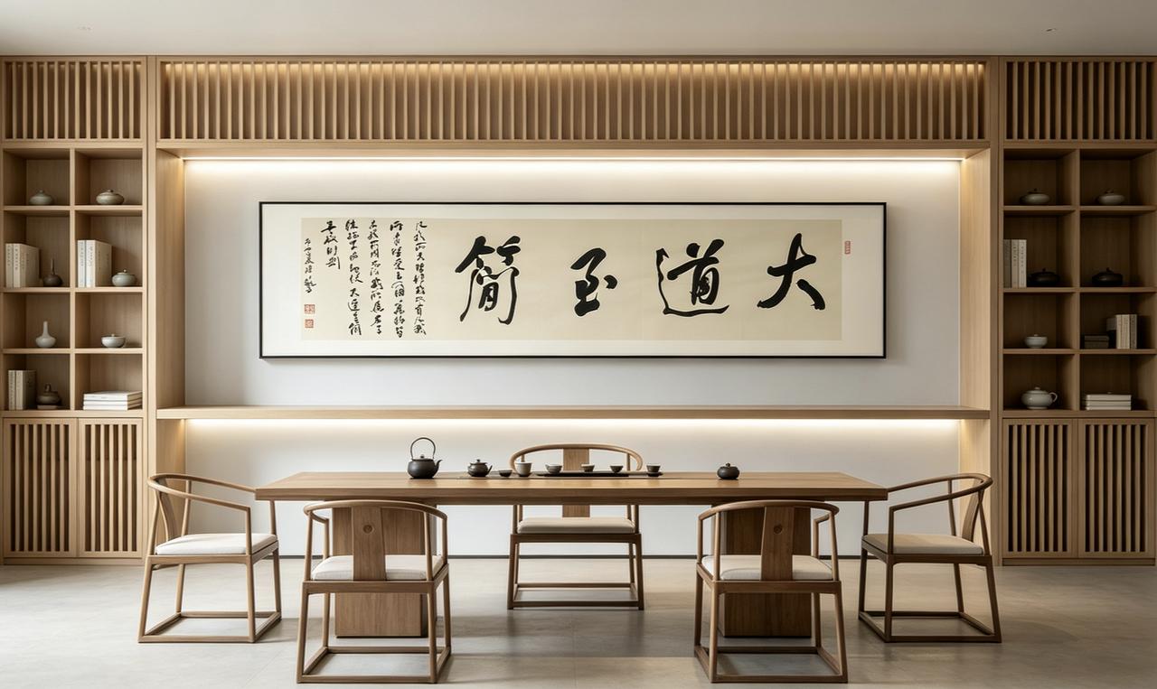 把东方禅意装进家想给家里添一份沉静雅致，一幅手写书法便是最好的软装。这幅《大道