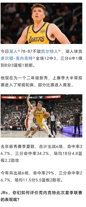 克内克特为什么今年夏联不如去年？1、身体不适应，增肌导致手感下降。2、打法不
