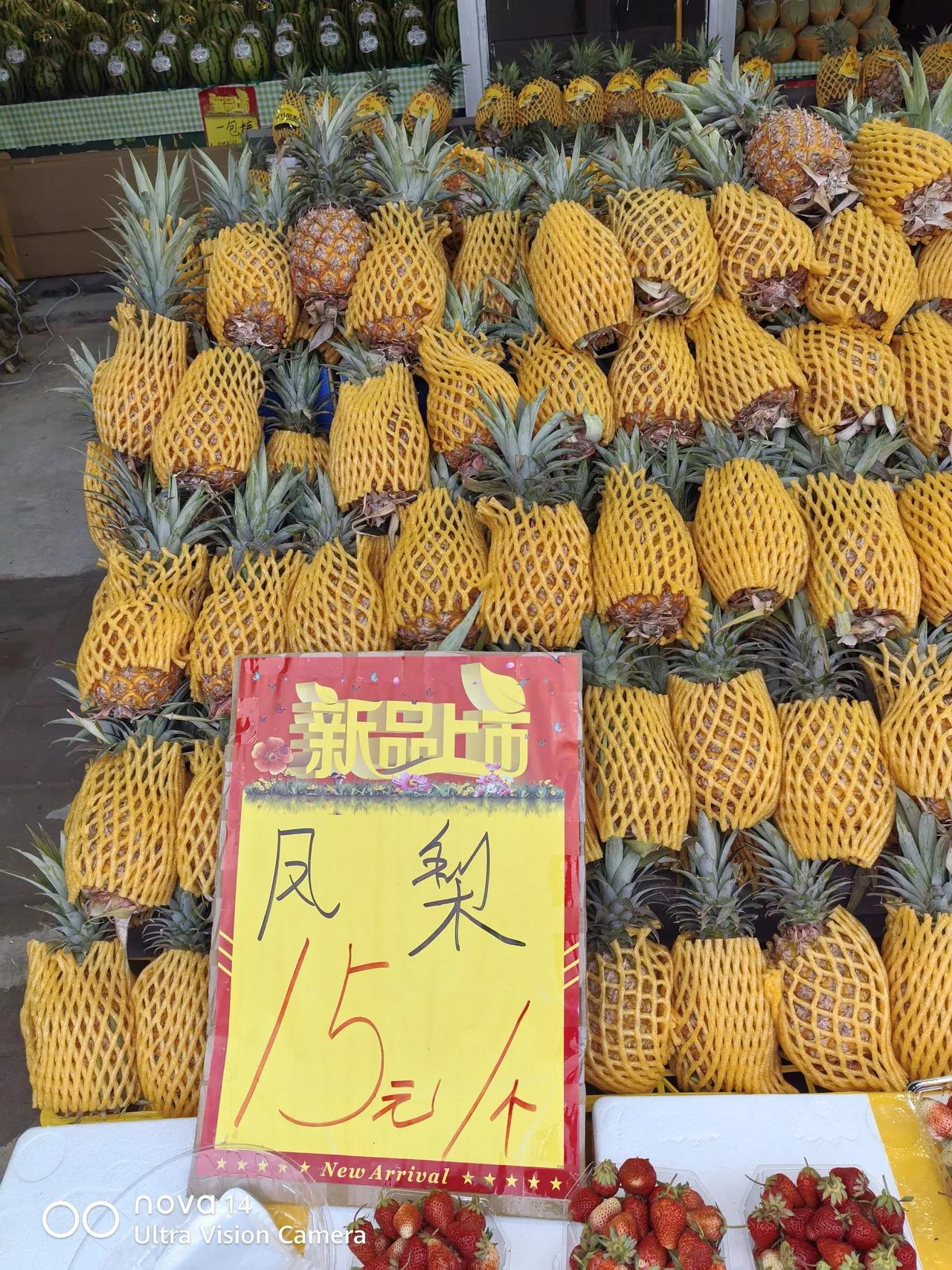 小区门口一家商铺卖15元一个的凤梨，我觉得好贵，昆明一街的菠萝不都是10元3个吗