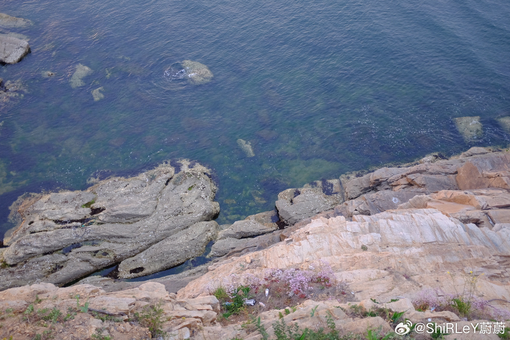 威海的海水比青岛更清澈，没什么海浪，很平静。我们沿着海边散步，吹吹海风。