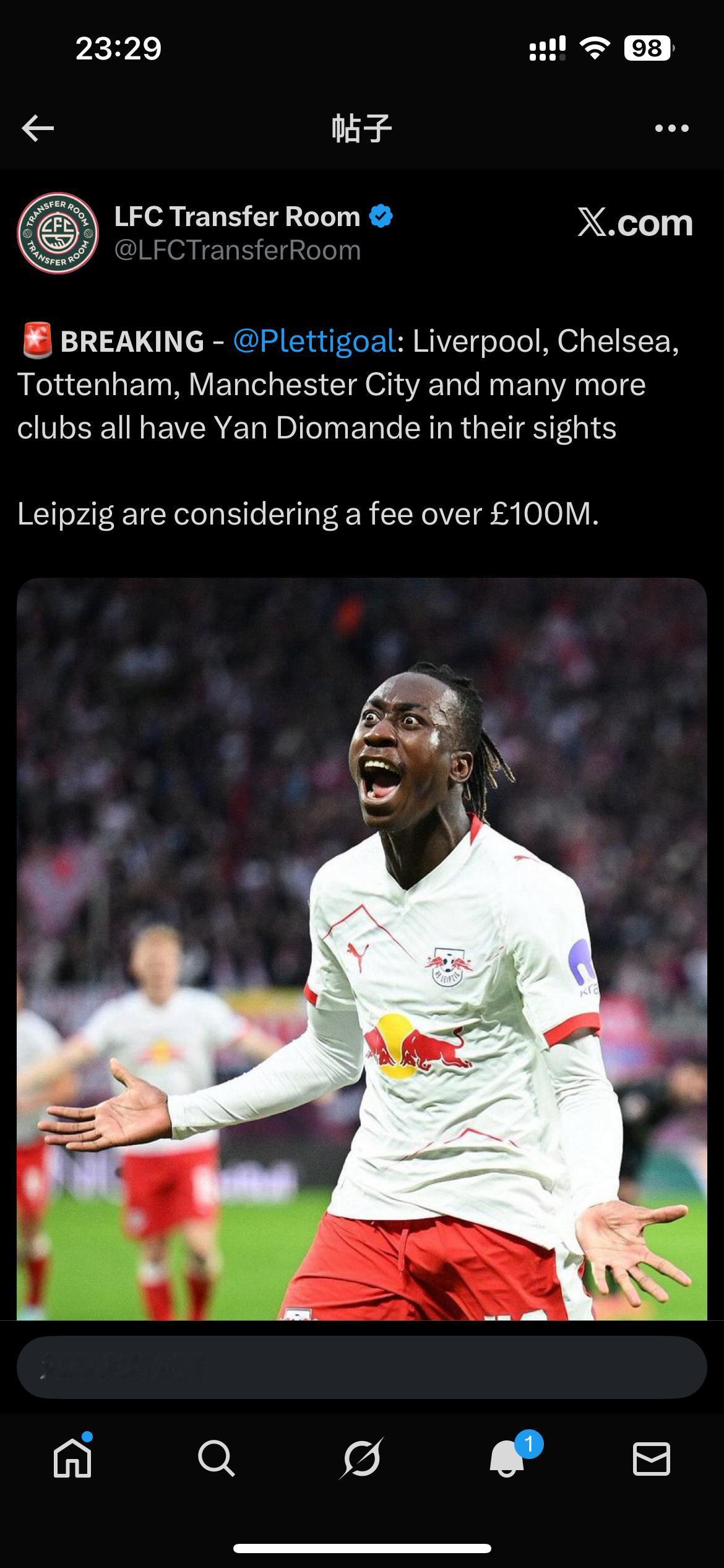 德甲球员现在都是天价，莱比锡说迪奥曼德1亿才卖！据说切尔西，利物浦，曼城等球