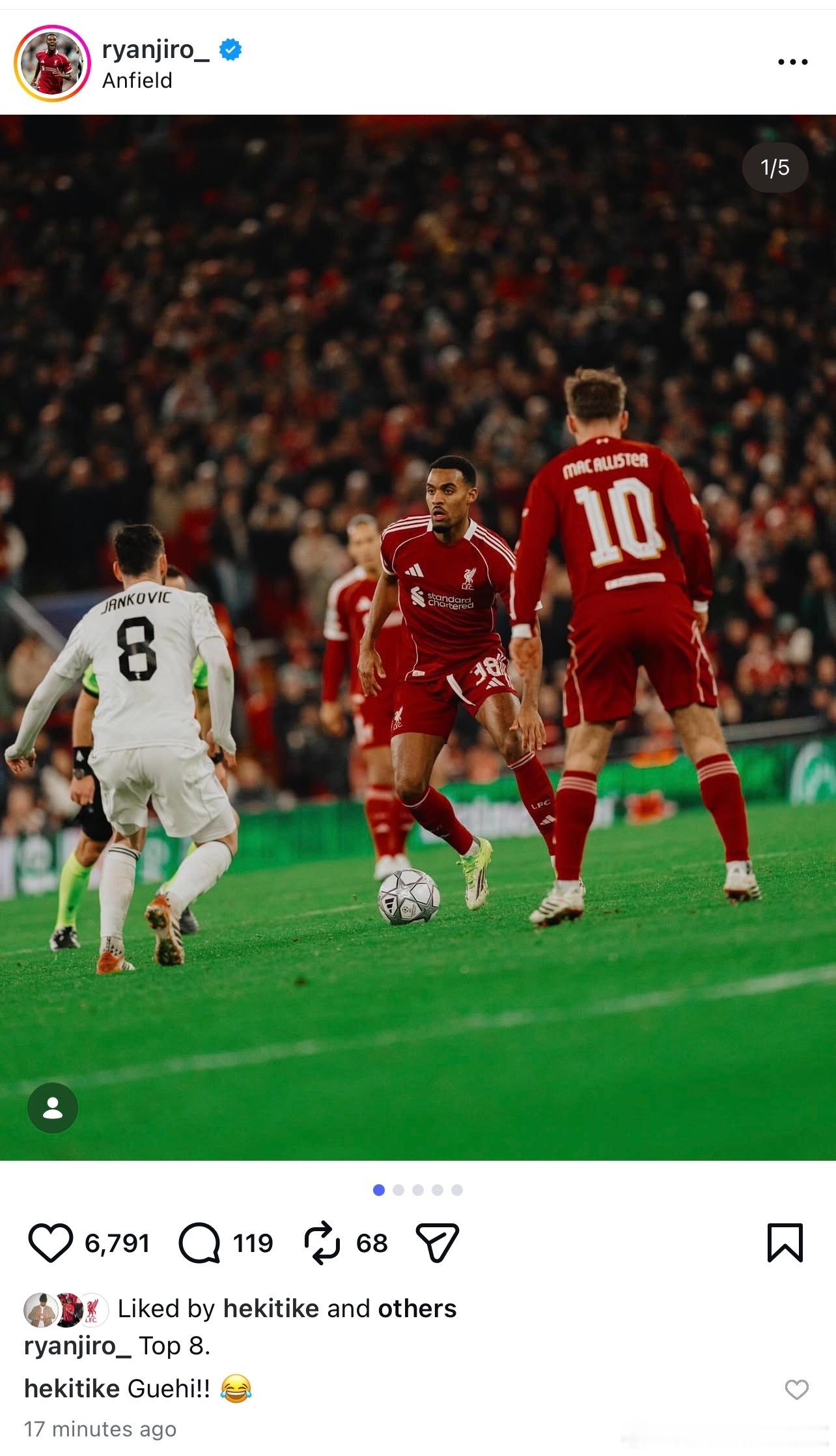 笑死我了，格拉文贝赫赛后晒照，埃基蒂克评论区回复：“格伊！！”