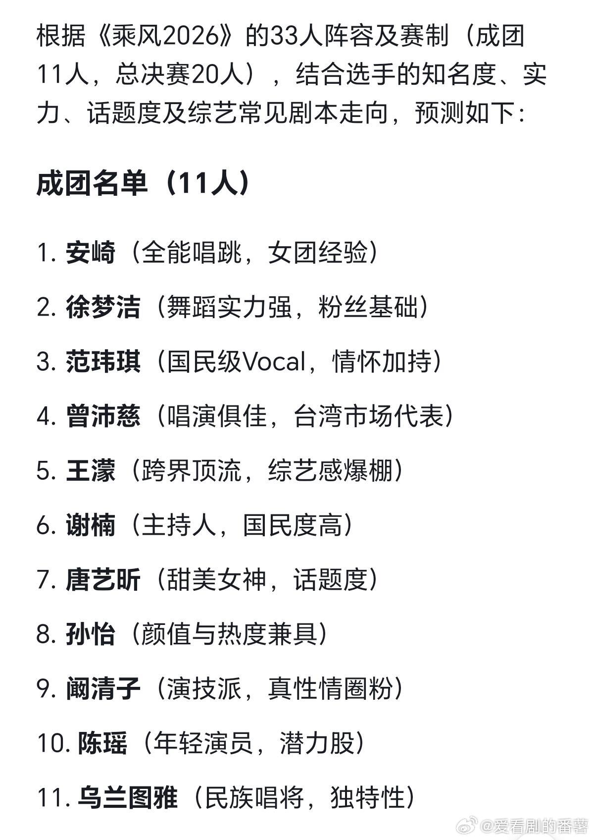 当我让deepseek预测浪姐7成团名单仅供娱乐！乘风2026｜