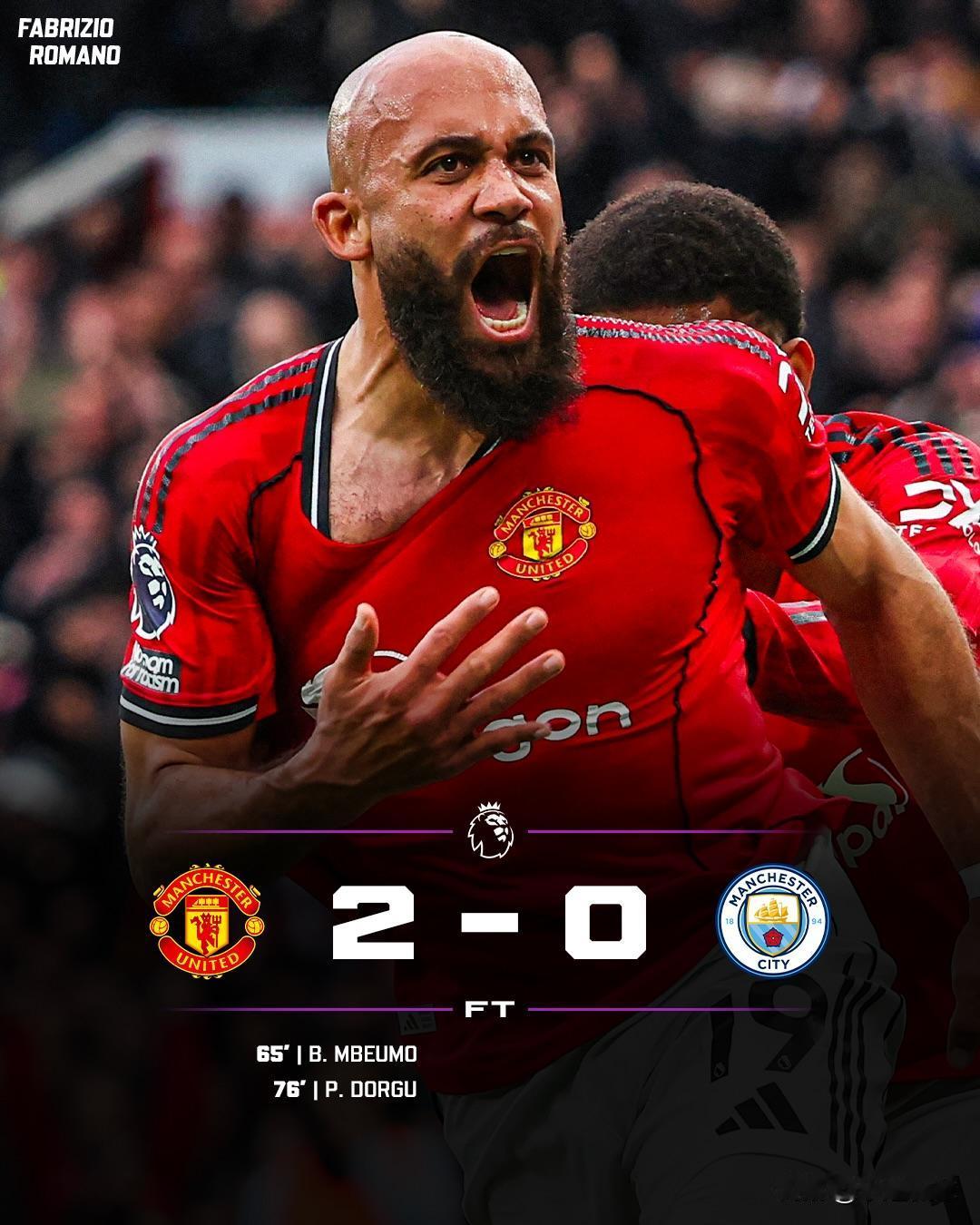 数据不会说谎！曼城不仅仅输掉了曼市德比，还输掉了颜面。曼联2-0拿下2026年