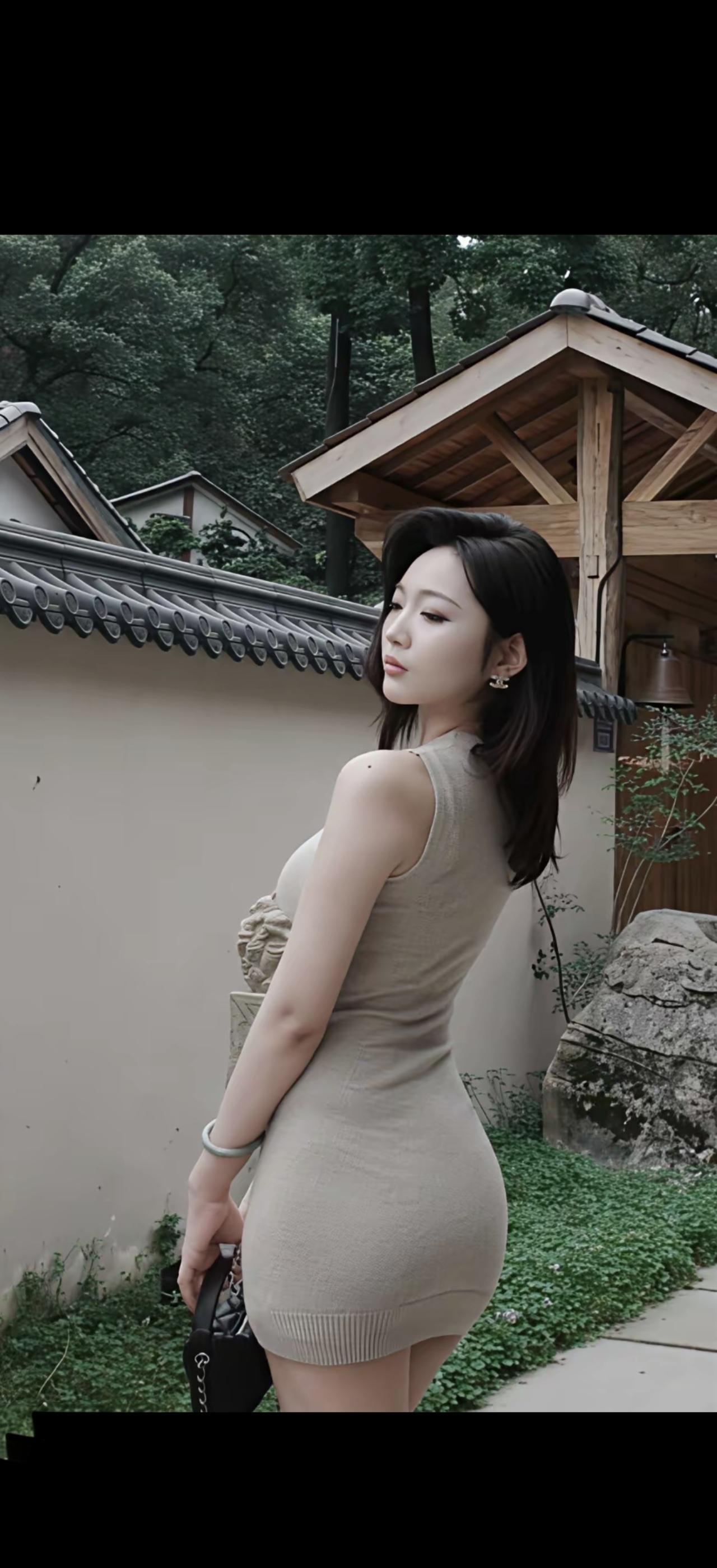 这姑娘站在古风建筑旁，好有气质！