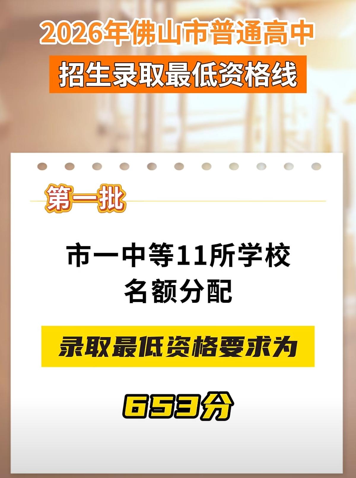佛山中考公布提前批招生录取资格线，指标生最低录取资格要达到653分！满分是7