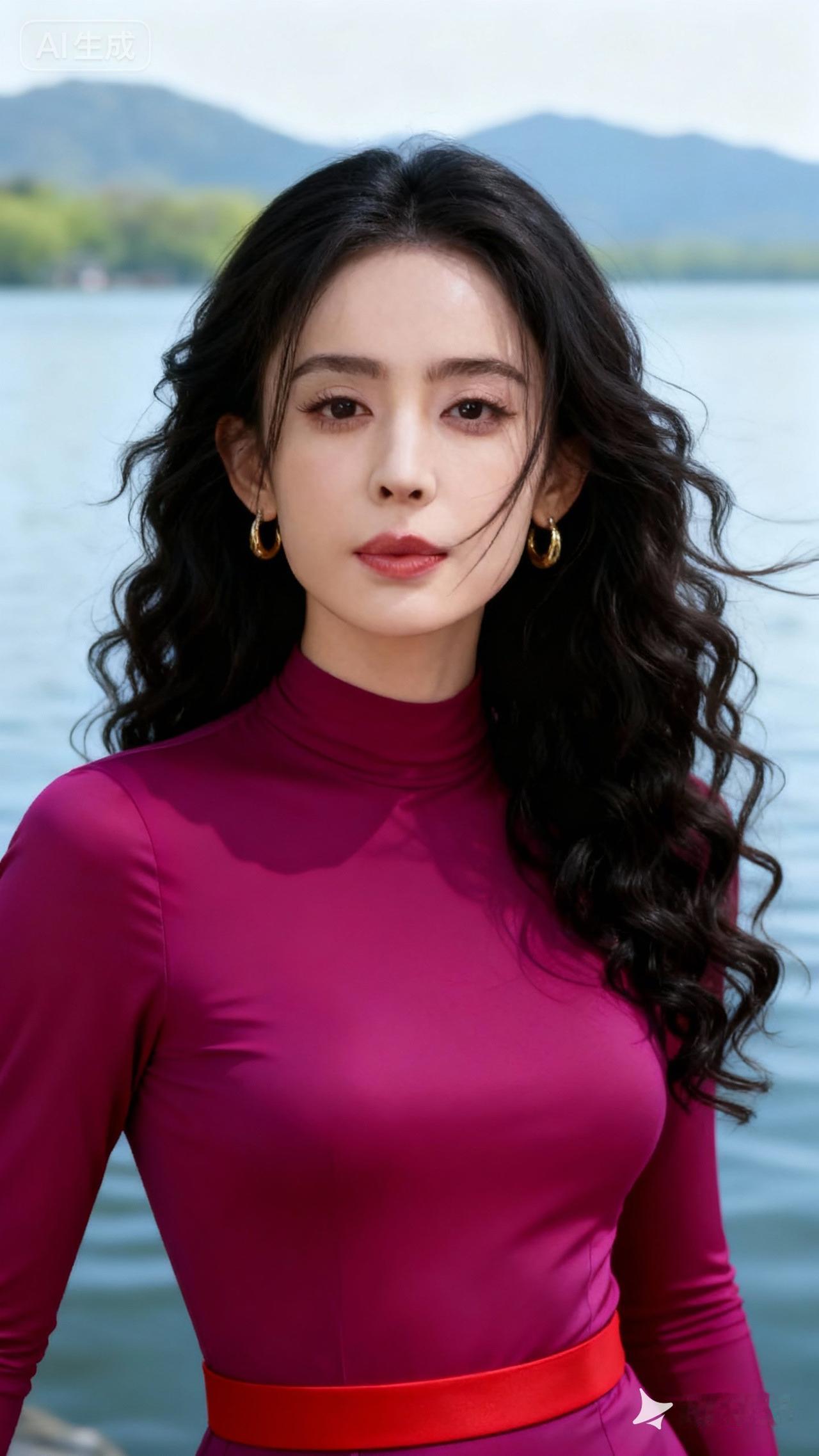 惊艳的紫色长袖连衣裙，搭配金色耳环，尽显优雅与自信！