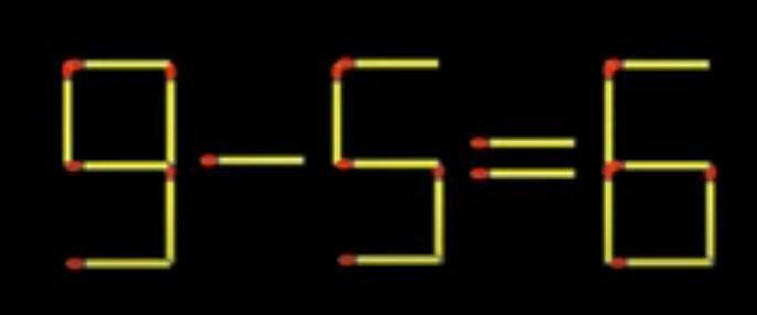 火柴棒数字谜题挑战画面中，几根火柴棒巧妙拼出了等式“9-5=6”，但