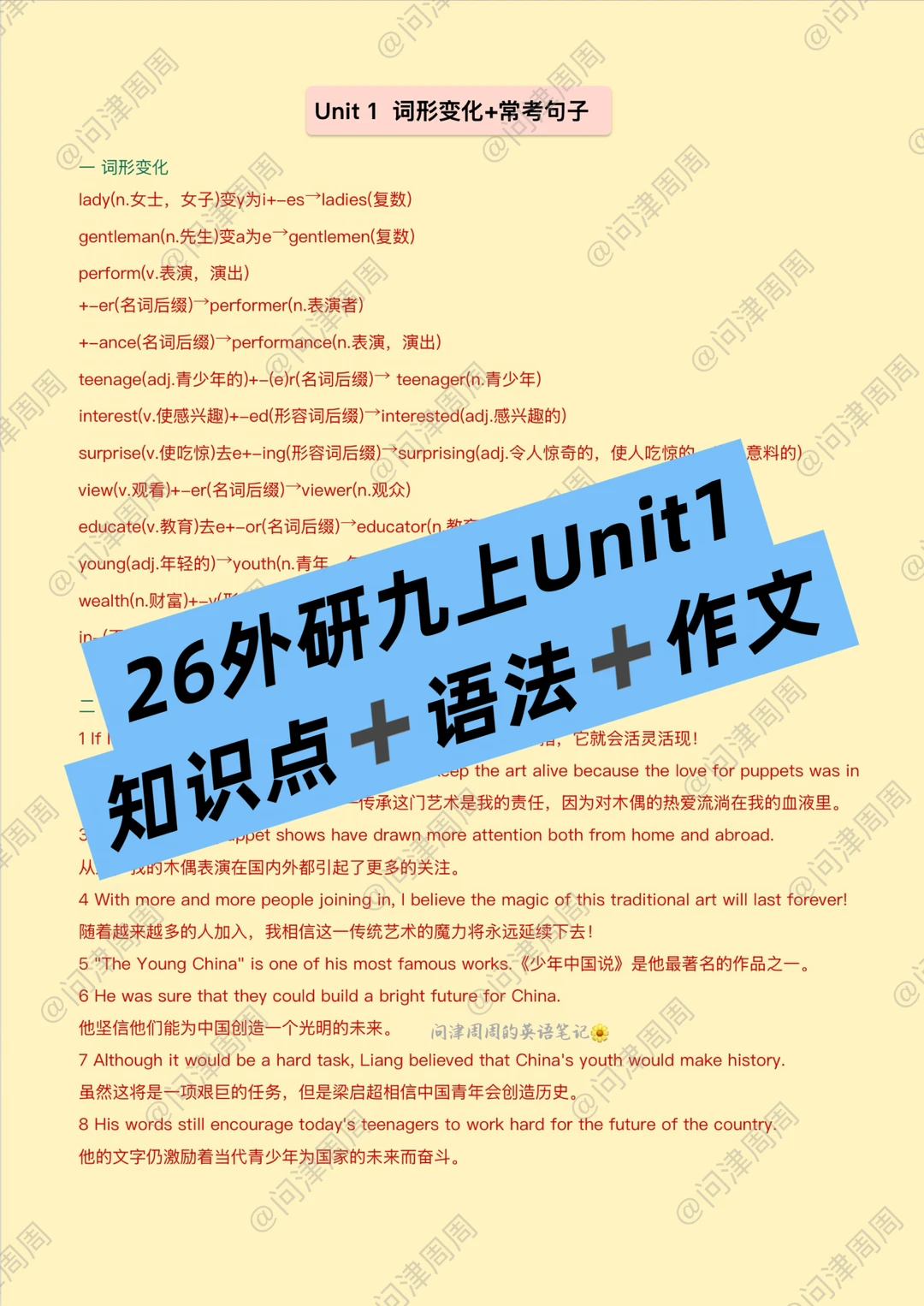 26新版外研九上Unit1知识点语法作文（整本