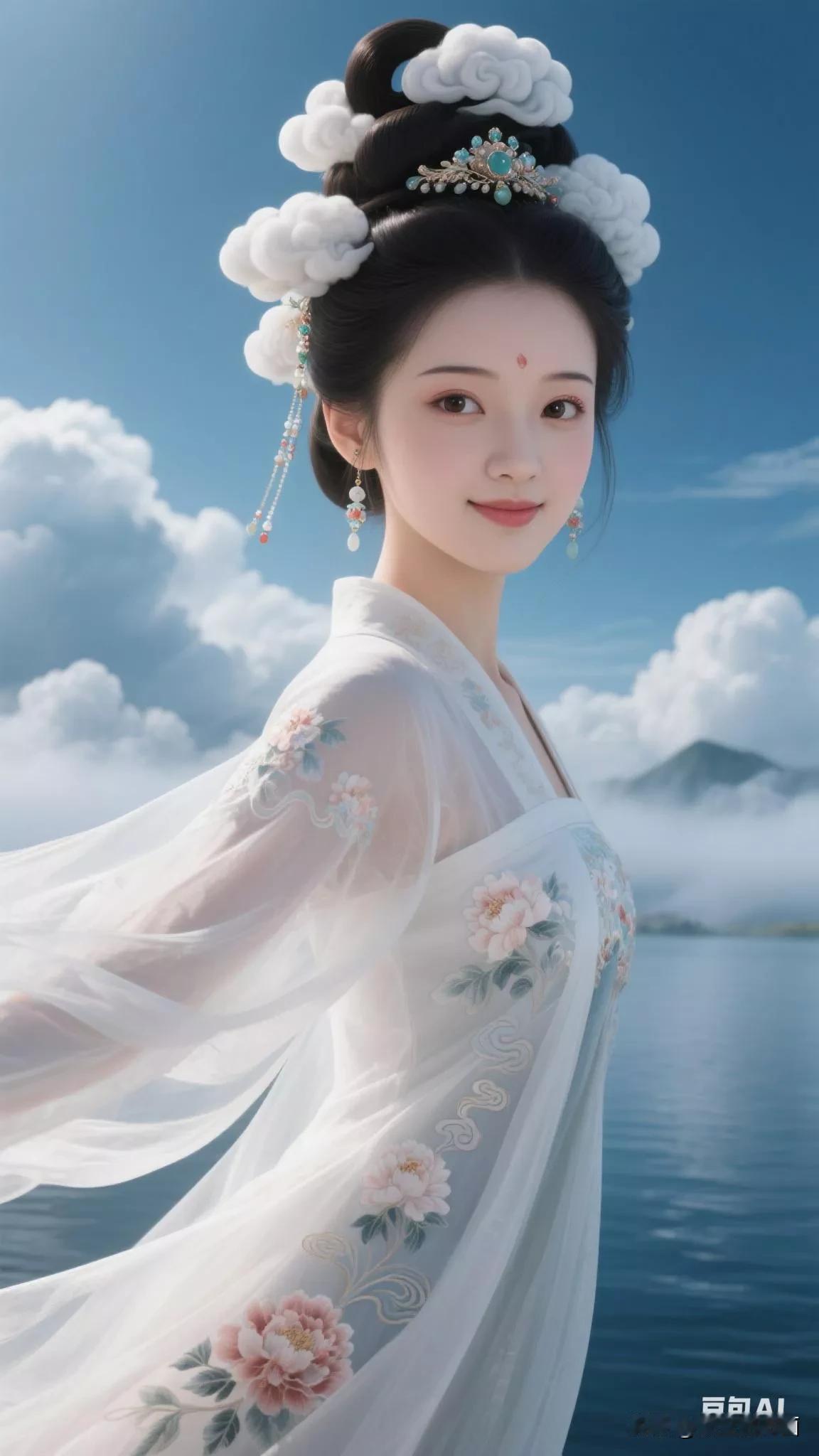云鬓花簪映碧空，仙姿绰约似画中。张立启原创书画AI作品首发古侍女发髻集锦第229