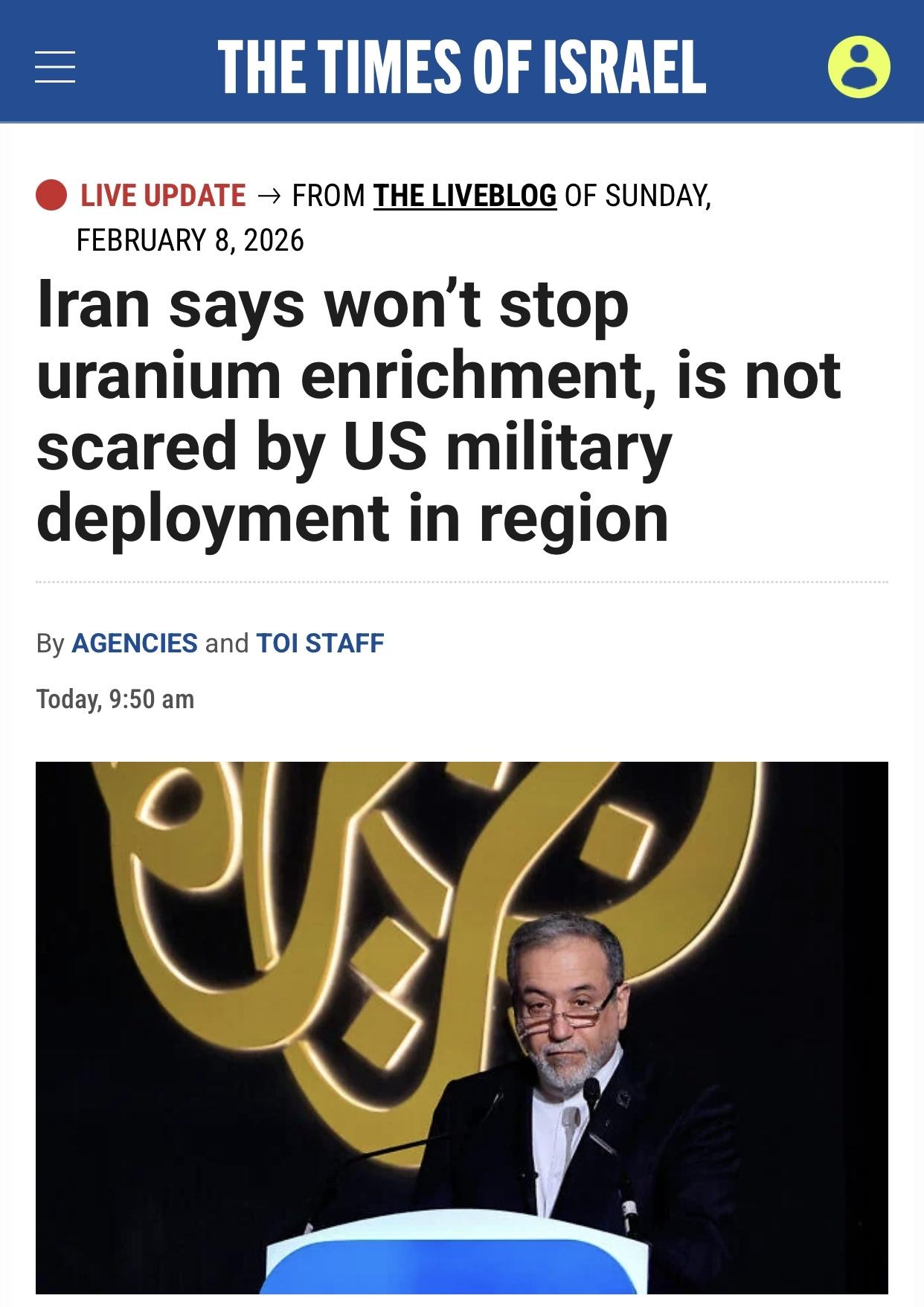 以媒：伊朗表示不会停止铀浓缩活动，也不惧怕美国的军事部署以色列《以色列时报》