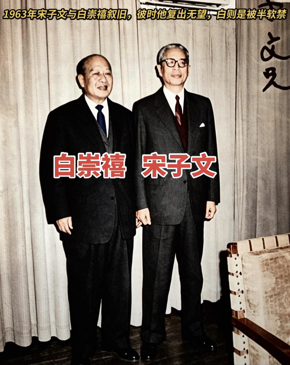 1963年的老照片，旅居美国的宋子文短暂回台，和白崇禧会面后合影留念。拍摄地