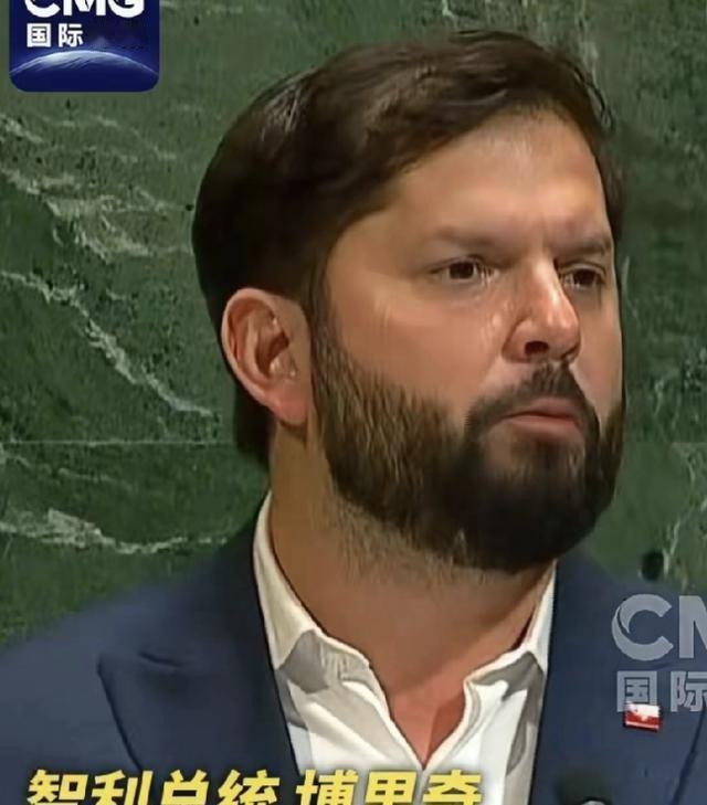 智利总统为巴勒斯坦发声，内塔尼亚胡估计听着要难受了。联合国大会现场，智利总统博里