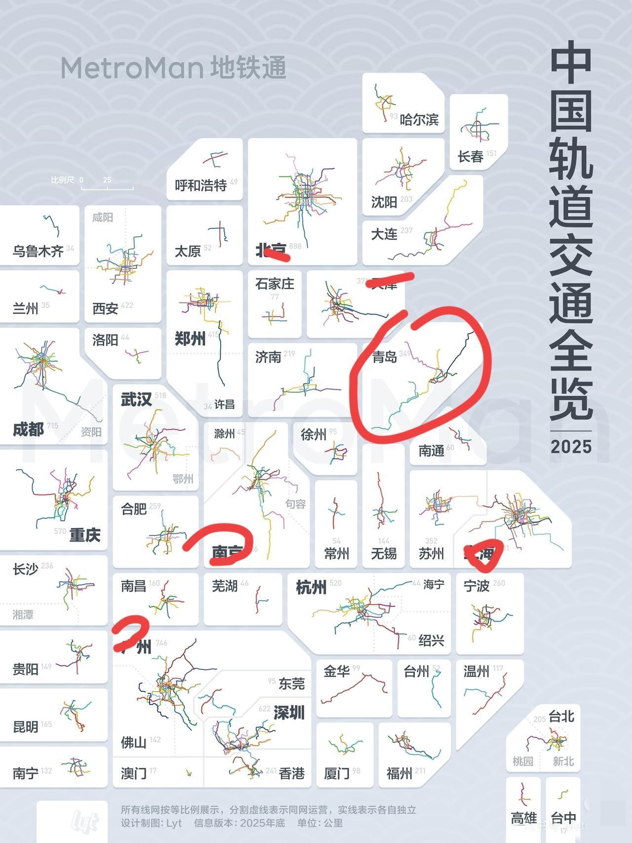 一张图看全国轨道交通图，南京、郑州、青岛…有点扯[doge]