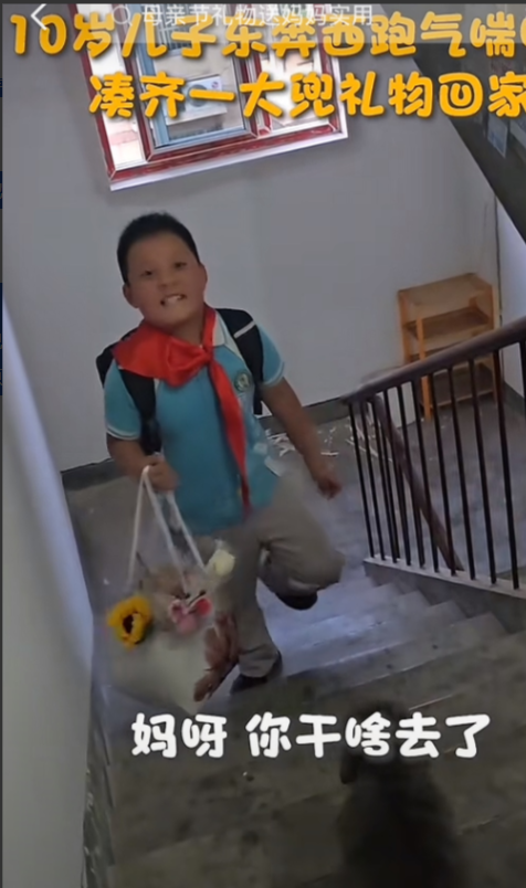 “这个男孩火到了央视新闻！”陕西，一男孩买了一包东西，在楼道口累的气喘吁吁，妈妈