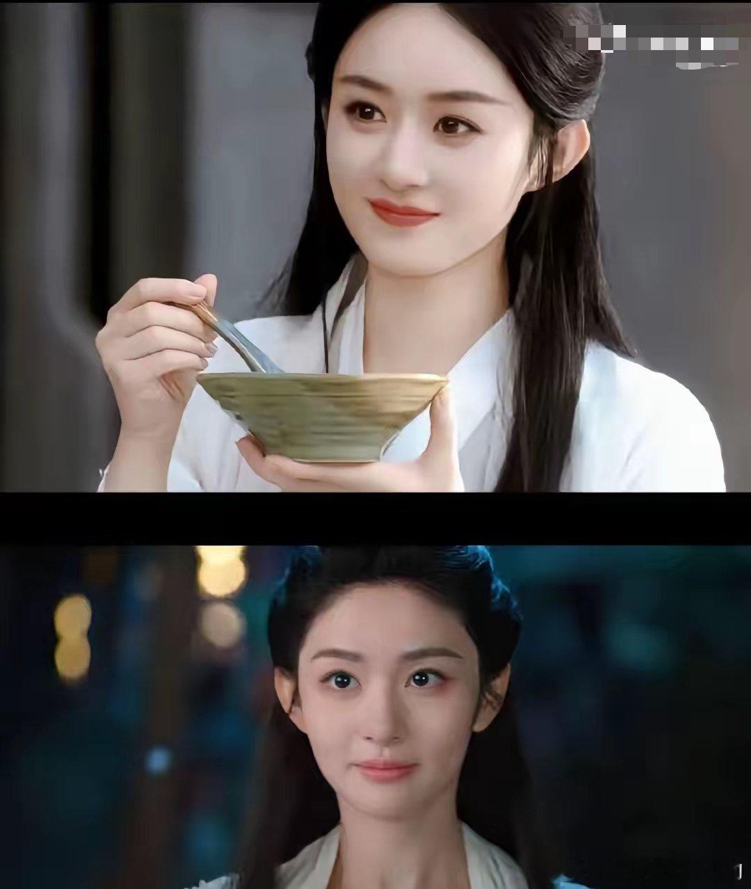 同样是圆脸小花，上面是赵丽颖，下面是赵晴。于正一心想复刻前者的传奇，将赵晴打造成