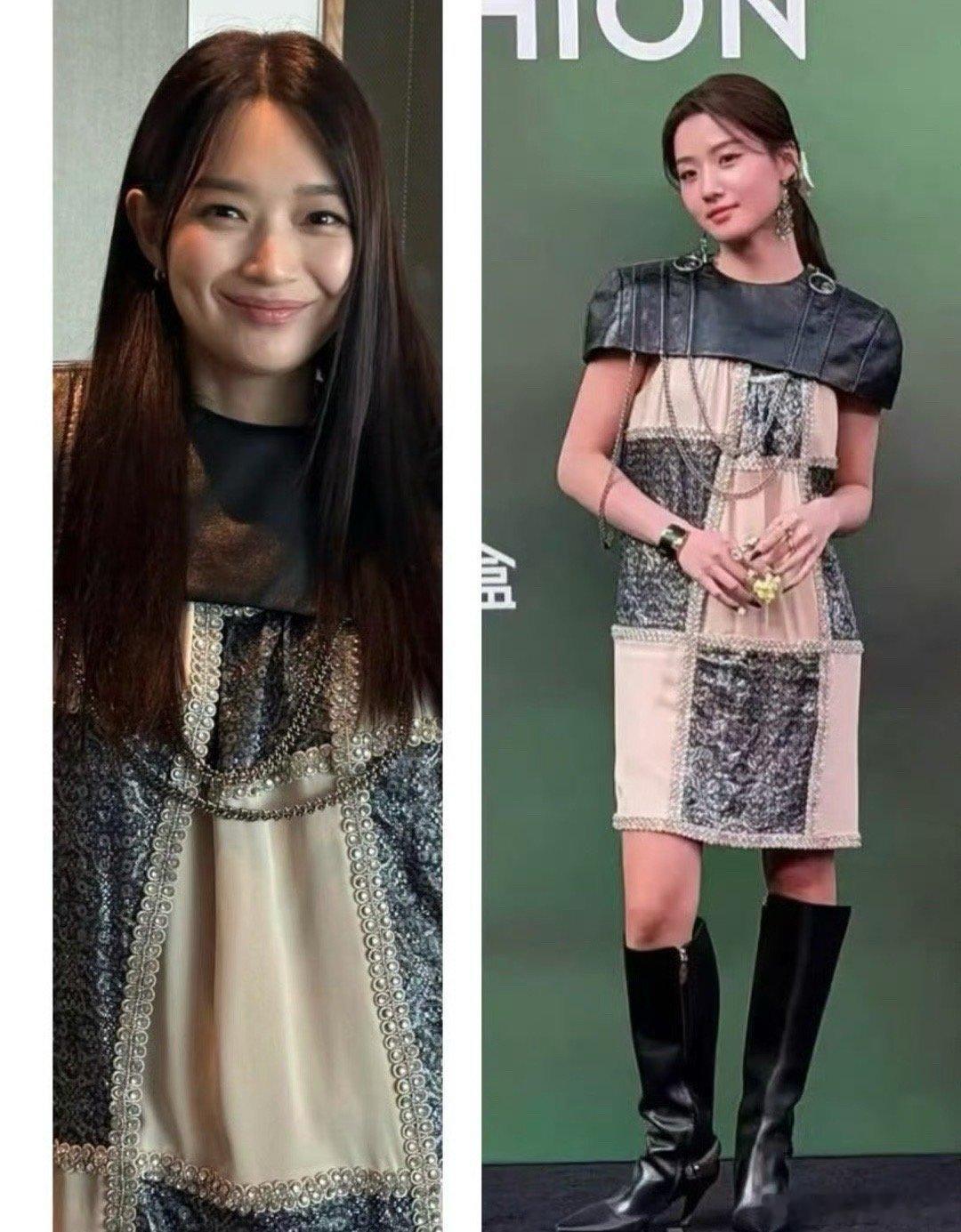 申敏儿、卢昱晓撞了造型，中韩女星谁赢了